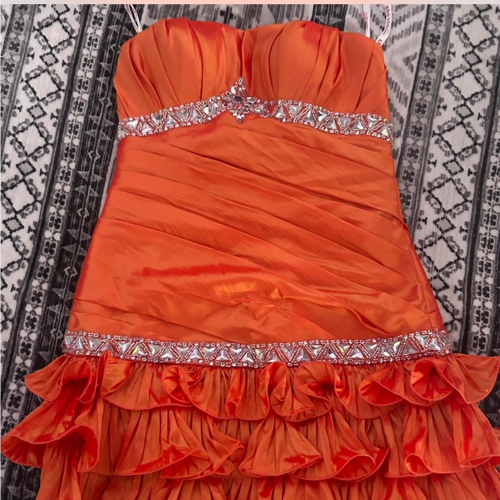 Orange Strapless Dress with Silver Accents